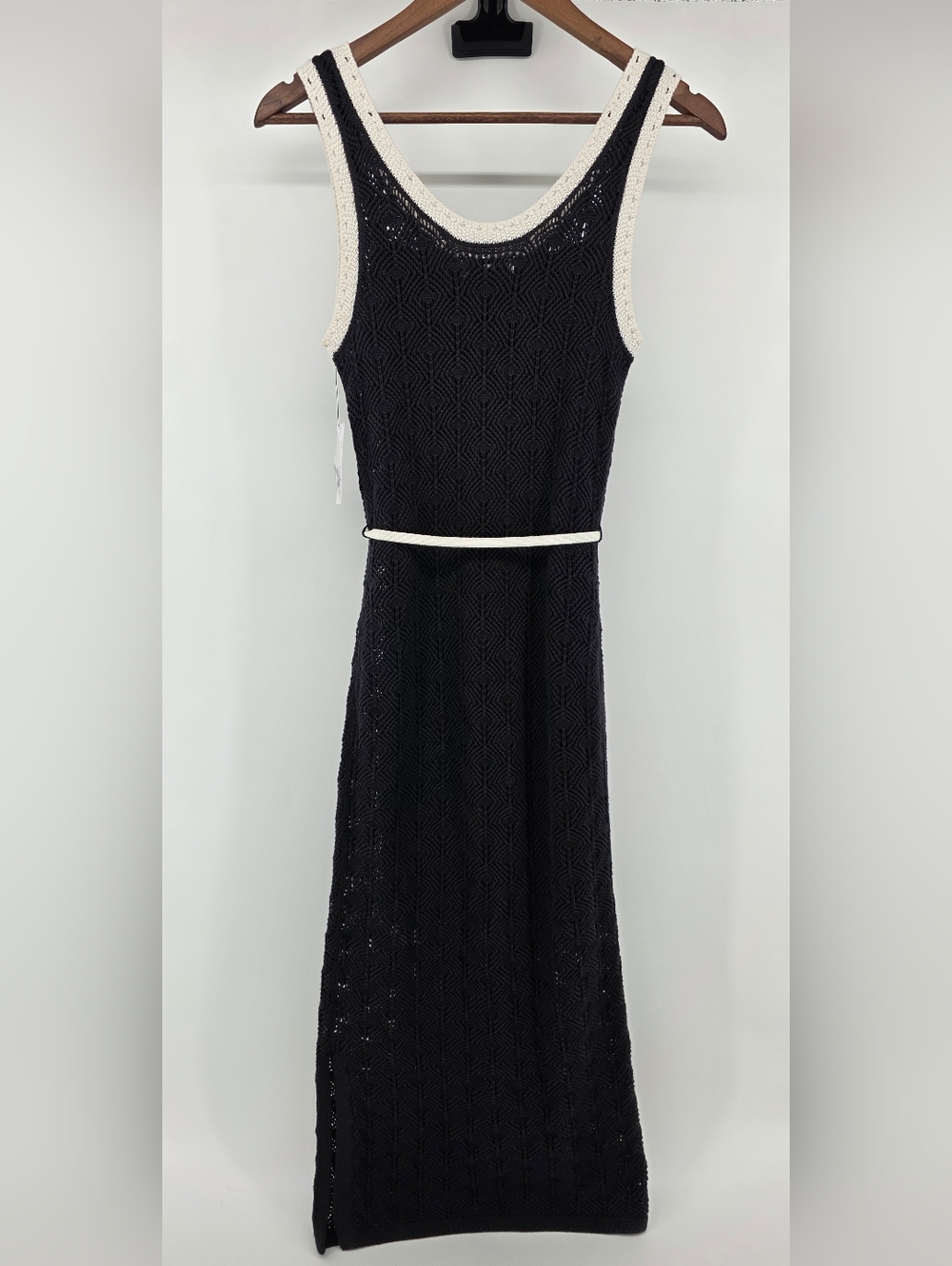 Nine West Black & Cream Crochet Knit Maxi Dress Coastal Chic Boho – Size XS - Picture 13 of 17